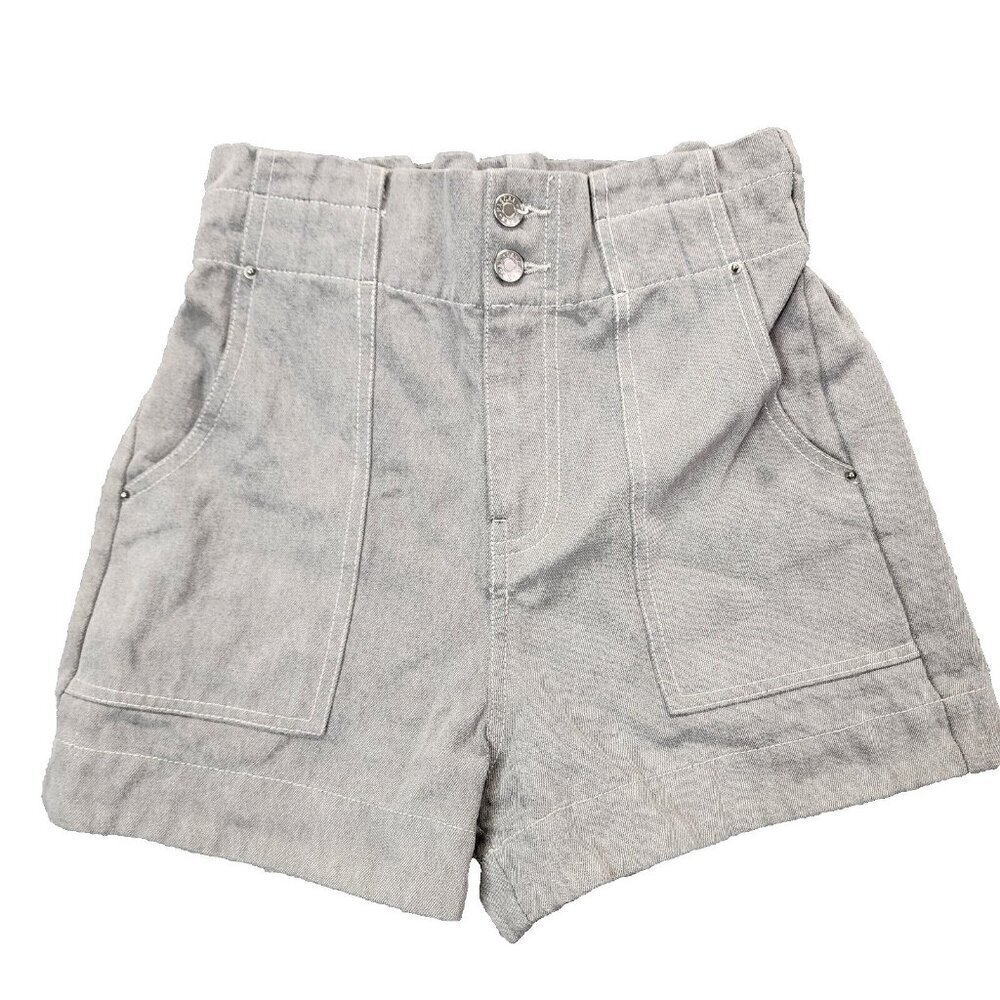 Magali Pascal gray denim shorts ultra high waist cargo Anthropologie size 6